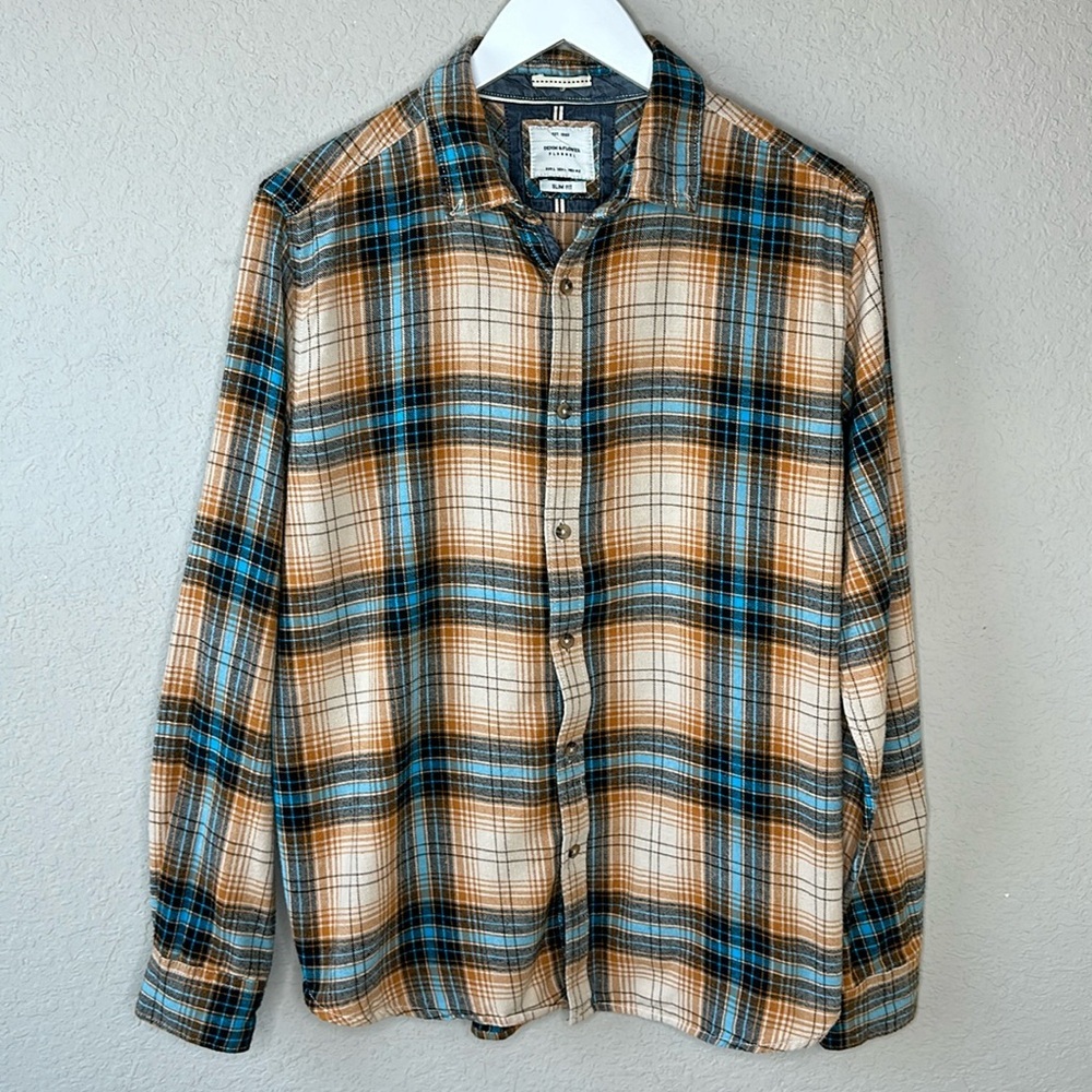 Denim & Flower Slim Fit Plaid Flannel Shirt Size Large